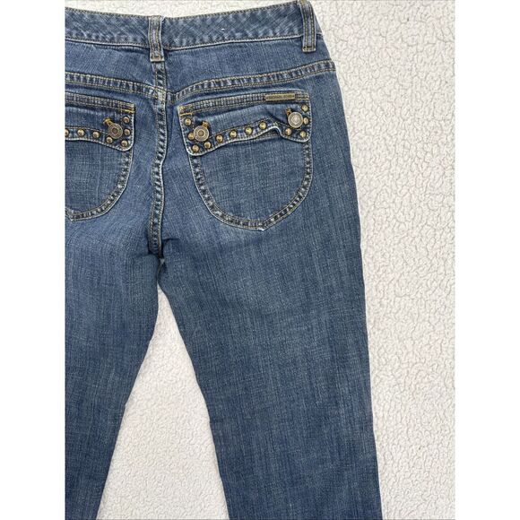 Michael Kors Jeans Women Size 4 Blue Bootcut Pocket Flaps Rivets Low Rise - Picture 8 of 12